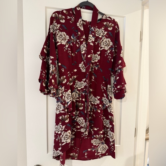 Lulu's Burgundy Floral High Low Dress - Picture 3 of 7